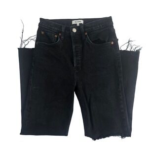 RE/DONE Black Denim High Rise Ankle Crop Frayed Hem Jeans Womens Size 26